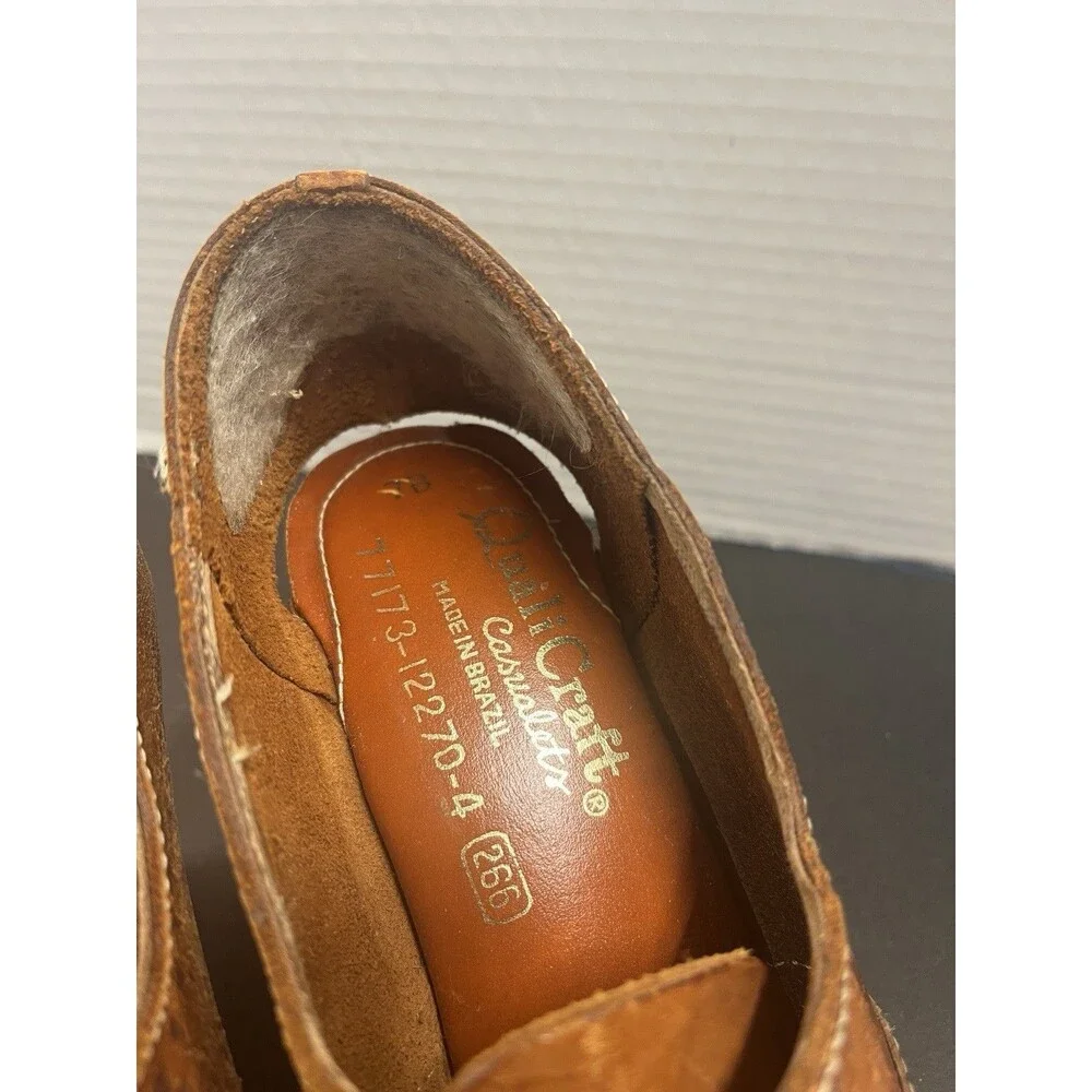 Vintage 70’s Quali Craft Casualettes Shoes Wing Tip Leather Brazil Wood Heels 7b